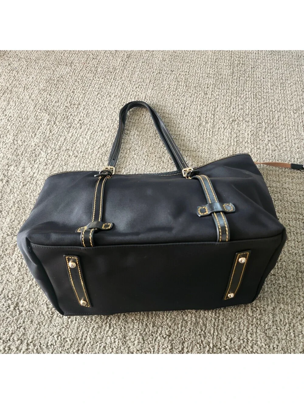 Dooney & Bourke East West Shopper Black Nylon Tote Bag with Leather Trim